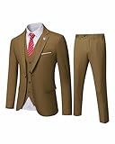MYS Men's 3 Piece Slim Fit Suit Set, One Button Solid Jacket Vest Pants with Tie Khaki
