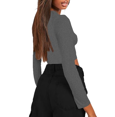 Image of THE BLAZZE Women's Cotton Solid Stretchable Deep V Neck Full Sleeve Regular Fit Stylish Crop Top T-Shirt for Women L528