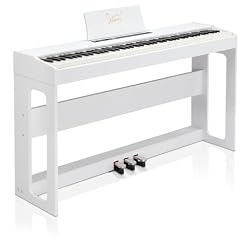 LEADZM Piano Numérique 88 Touches, Clavier Entièrement Lesté, Piano Électrique avec MIDI-USB, Bluetooth et Haut-Parleurs Stéréo, 128 Sonorités et Rythmes, Système à 3 Pédales, Blanc - Les Beatles, Paul McCartney, John Lennon, RIngo Starr, George Harrison