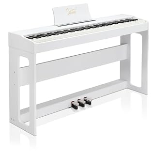 LEADZM Piano Numérique 88 Touches, Clavier Entièrement Lesté, Piano Électrique avec MIDI-USB, Bluetooth et Haut-Parleurs Stéréo, 128 Sonorités et Rythmes, Système à 3 Pédales, Blanc - Les Beatles, Paul McCartney, John Lennon, RIngo Starr, George Harrison
