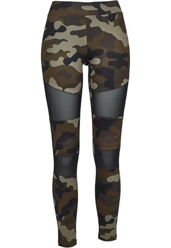 Urban Classics Women's Camouflage Tech Mesh Leggings Comfortable Sport Pants, Stretchy Workout Trousers with Military Print and Mesh Inserts, Regular Skinny Fitwoodcamo/blk M - Image 5
