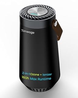 Timeage Ozone Generator for Car, 2-in-1 Ozone Machine+ Air Ionizer to Clean Pet Odor, Cigarette Smell, Dust,Pollen for Travel, Home, Portable Size, Filterless, Rechargeable,Odor Deodorizer