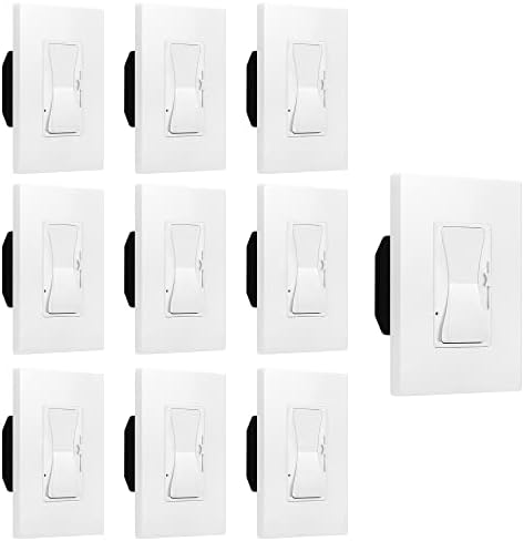 NOVFIVE Dimmer Light Switch, Single Pole/3 Way 120V Dimmer Switch for 150W Dimmable LED/CFL Bulbs, 600W for Halogen/Incandescent Lamps, Screwless Wall Plate Included, White (10-Pack)