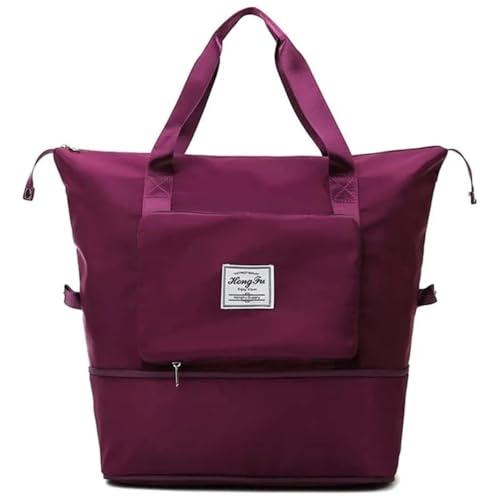 Bolsa De Viagem Grande Hong Fu Impermeável expansível Multifuncional Multiuso(Academia, fitness, yoga e uso diário) Bagagem de mão Oxford Divisores internos Porta Celular Bolso Frontal (Roxo)