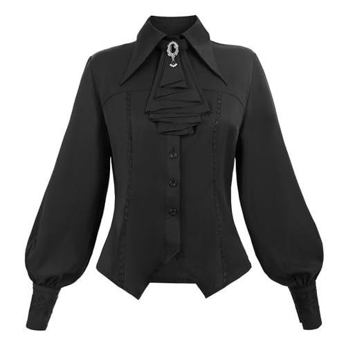 完売品 オリミ PURITANS TIE SHIRT シャツ クロコ調 ネクタイ Nuoqi Victorian Blouse Women Black Gothic Pirate Shirt Long Sleeve