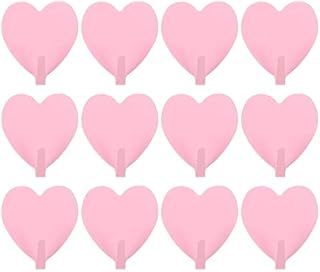 Angoily 12Pcs Heart Shape Stainless Steel Self- Adhesive Wall Hooks, Wall Mounted Towel Coat Hook, Heavy Duty No Drilling Waterproof Sticker Hanger for Scarf, Towel, Key, Cap, Hat (Light Pink)