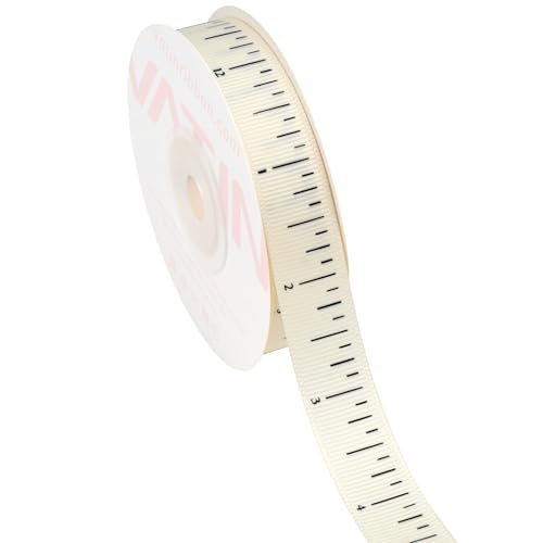 VATIN Teacher Crafting Ribbon - Measuring Tape Design School Supplies Ribbon - Ruler Themed Grosgrain Ribbon - 5/8 Inch Wide x 12-Yard Length - for Gift Wrapping, Classroom Decor