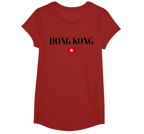 Hong Kong Flag | Men Women Kids | Hong Kong T-Shirt, Girls, Cranberry Red, Small