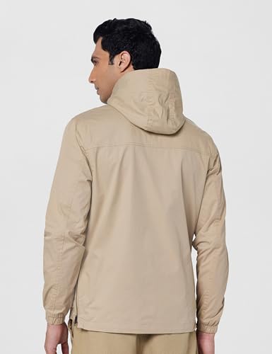 Image of Qube By Fort Collins Men's Cotton Hooded Jacket - Lightweight Full Zip Casual Jacket for Men | Solid Cotton Windcheater-Style Hooded Jacket for Spring, Monsoon & Everyday Wear