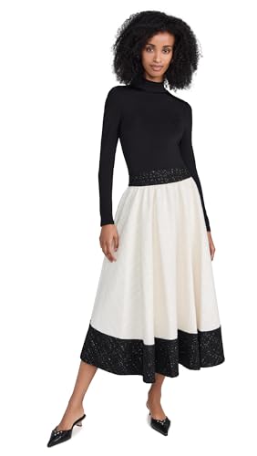 alice + olivia Women's Chara Turtleneck Long Sleeve Full Flare Midi Dress,  Off White/Black, 14 at Amazon Women's Clothing store