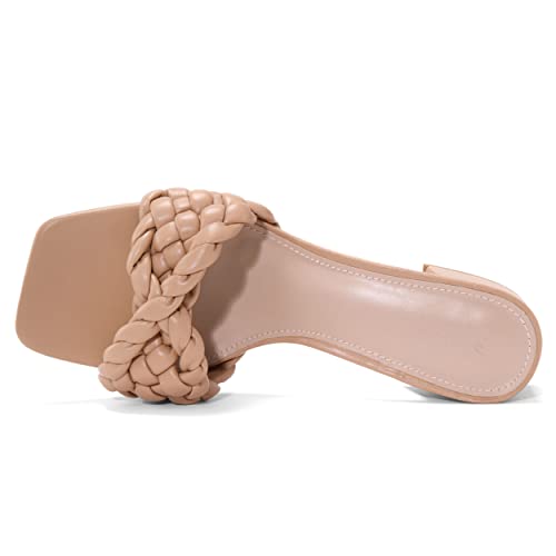 Piepiebuy Women's Braided Heeled Sandals Low Block Heel Square Open Toe Strap Slip On Slide Shoes #TOP2