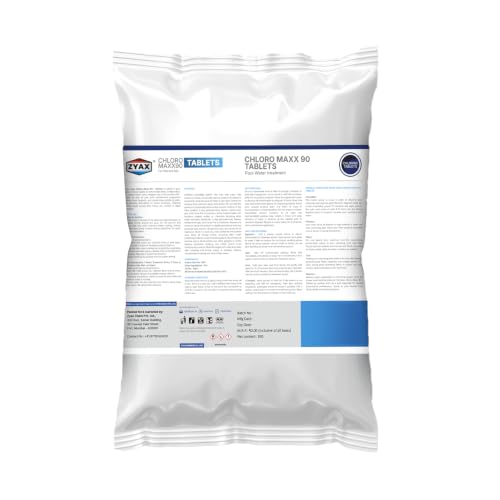 Image of Chloro Maxx TCCA 90 Chlorine Tablets 1KG (5 Tablets), Stabilized Pool Chlorine Tablets, 90% Available Chlorine, Swimming Pool Water Sanitizer, Algae Control & Water Treatment