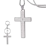 WANDIC Juego de 2 collares de crucifijo, llavero de cruz cristiana, collar con colgante de cadena de metal para hombres, religiosos para uso diario, iglesia