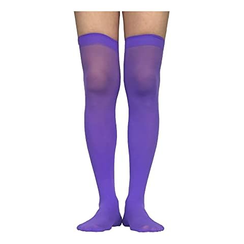 spomei Women Nylon Opaque Thigh High Stockings, School Girl Sheer Over Knee Silk Socks For Cosplay/Halloween Party NL-W3(Purple) Cover