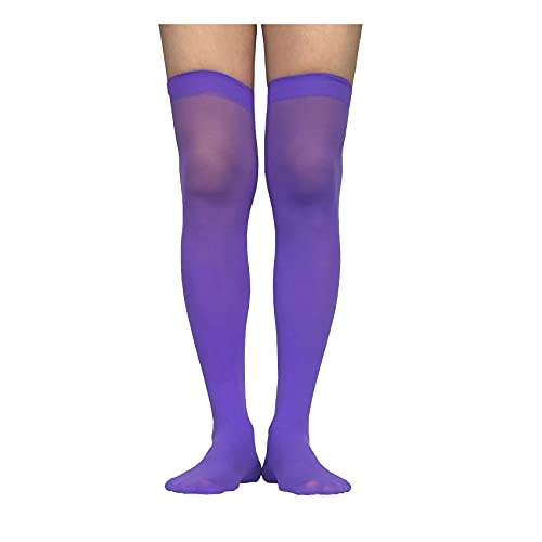 spomei Women’s Opaque Thigh High Stockings, Stretchy Nylon Over Knee Socks for Costume, Graduation, Retro Style (Purple)