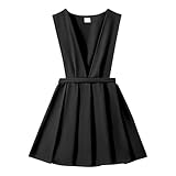 Mädchenkleider für die Schule, Freizeitkleidung, Kleinkinder, Kinder-Latzrock, Faltenrock mit verstellbaren Trägern, bequemes Alltagsoutfit (Black, 6-7 Years)