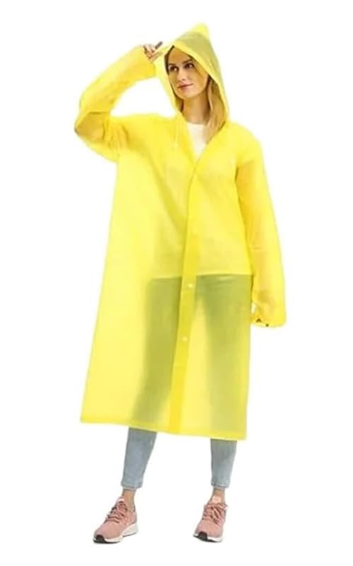 Women EVA Plain Rain Coat Hooded Outdoor Water Resistant Portable Raincoat Suit (Yellow) (1 Piece) (Medium) (1 Piece)-image-30