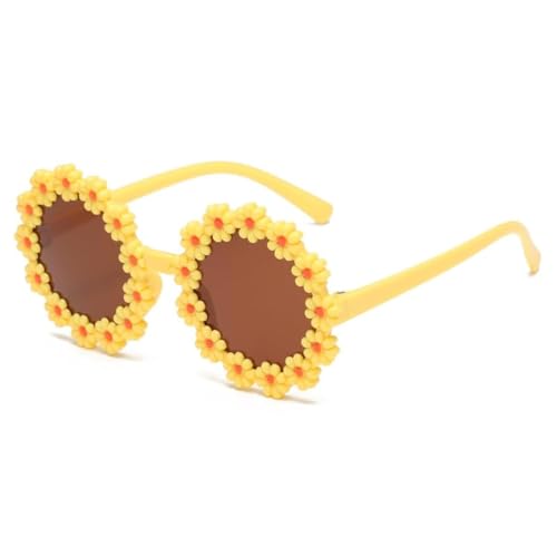 YXE Kids Round Flower Sunglasses, Daisy Shaped Glasses, White, for Girls Outdoor Beach Party
