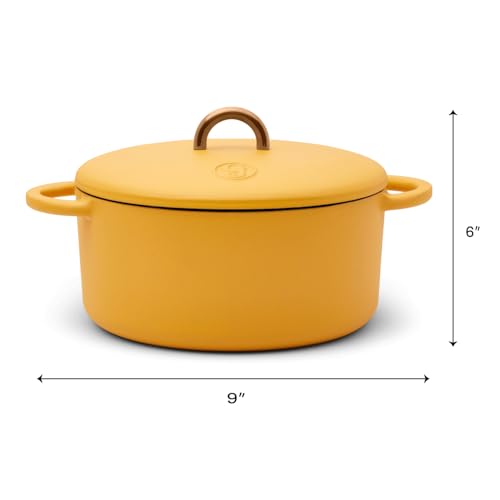 Image of Great Jones 3.5 Quart Enameled Cast Iron Dutch Oven Pot w /Lid (Mustard)