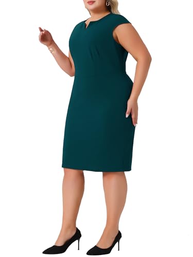 Image of Agnes Orinda Plus Size Sheath Dresses for Women Notched V Neck Sleeveless Business Pencil Work Dress