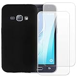 Shantime Case with 2 Pack Screen Protector Combo Compatible with Samsung Galaxy J1 2016, Shockproof Cover and Tempered Glass Set for Full Body Safety(Black)