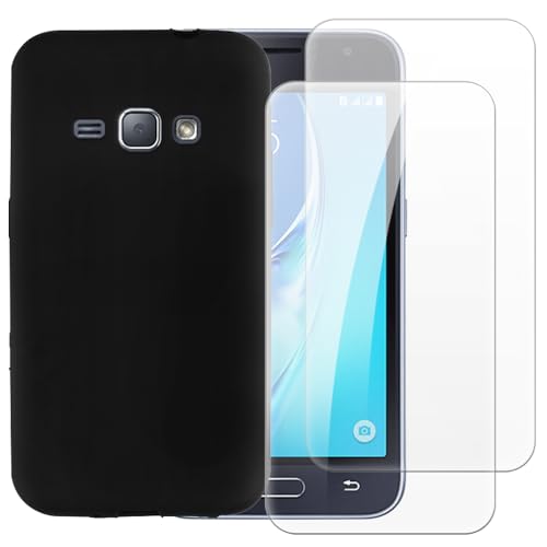 Shantime Case with 2 Pack Screen Protector Combo Compatible with Samsung Galaxy J1 2016, Shockproof Cover and Tempered Glass Set for Full Body Safety(Black)