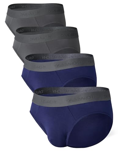 DAVID ARCHY Men's Briefs Rayon Made From Bamboo Underwear Pouch Breathable Super Soft Comfort 4 Pack (L, Navy Blue/Dark Gray)
