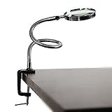 Qualitätsprodukt ~. Lixiaonmkop Lupe-Lupe auf der Desktop-Glas-Lese-Metallschlauch-LED-Beleuchtet-Lampe-top-Schreibtisch 5x 100mm-Klammer (Color : Silver, Magnification : 5X)