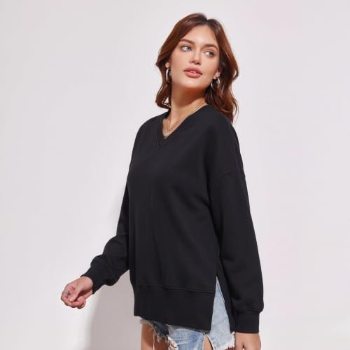 FPMLUXLL Sweatshirt for Women Casual Side Slit V Neck Sweaters Fall Clothes — view 3