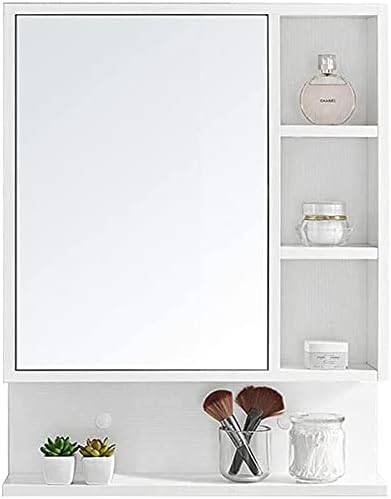 Wood Bathroom Mirror Cabinet Wall-Mounted Storage Unit Mirror Cabinet with Shelf and Towel Bar (Color : B-Black Gold) (B White)