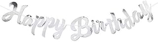 VINFUTUR Happy Birthday Banner Silver Metallic Bunting Banner Foiled Happy Birthday Party Bunting Banner Backdrop Birthday Party Decoration (Silver)