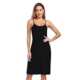 Teemie Camisones Sexy Mujer Verano Albornoces Suave Ropa De Dormir Ligero Corto Combinacion Interior Correas Tirantes Ajustables Vestidos Camisola Enaguas Pijama Negro L