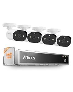 Anlapus 3MP PoE Überwachungskamera Set Außen mit 500GB HDD, 8CH 5MP NVR Videosystem, 4X 1296P Outdoor-Kameras, KI Personen- & Fahrzeugerkennung, Farbnachtsicht, 2-Wege-Audio
