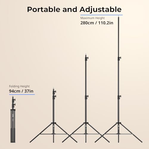 Image of SmallRig LA-S28 Light Stand for Photography, 9.2ft / 280cm / 110 inch Spring Cushioned Lighting Stand, Max Load 5kg / 11lbs, Compact Lightstand for Reflector, Ring Light, Softbox and COB Light