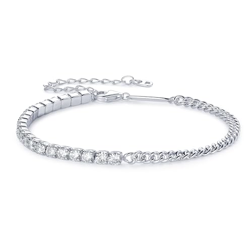 Moissanite Tennis Bracelet 2.2cttw D Color D Color VVS1 925 Sterling Silver Adjustable Cuban Link Bracelet for Women or Men