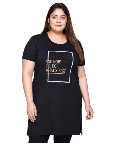 Image of In Love Women's Printed Cotton Plus Size Longline T-Shirt with Pockets | Cotton fabric - soft longline T-shirt with easy plus-size fit