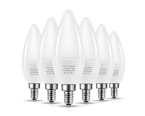 Flaspar E12 Candelabra LED Light Bulbs, 600 Lumen 60W Equivalent 5000K Daylight White Chandelier, B11 Candle Light Bulb Small Base for Ceiling Fan, Home Kitchen Lighting, 6W Non-dimmable 6 Pack Flaspar E12 Candelabra LED Light Bulbs, 600 Lumen 60W Equivalent 5000K Daylight White Chandelier, B11 Candle Light Bulb Small Base for Ceiling Fan, Home Kitchen Lighting, 6W Non-dimmable 6 Pack