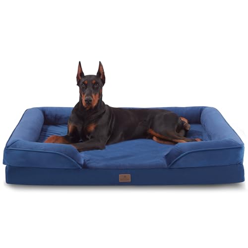 Image of Bedfolks Orthopedic Dog Bed, Waterproof Dog Sofa Bed for Extra Large Dogs, Egg Foam Pet Couch Bed with Removable Washable Cover and Nonslip Bottom, Navy Blue