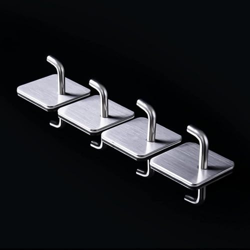 Image of Self Adhesive Hooks, 6 PCS Heavy Duty Stainless Steel Waterproof Towel Hooks Stick on Hooks Wall Hangers Sticky Hooks for Hanging Bathroom Kitchen Home