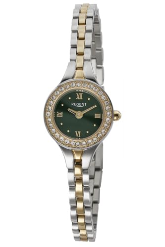 Montre femme quartz REGENT F-1673 bicolore verte avec cristaux 19mm