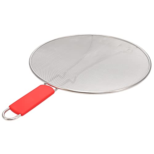 Splatter Guard for Frying Pan & Food Strainer and Universal Cookware 13' - Stops Hot Oil Splash - RED Handle - Splatter Screen for Cooking - Alpha Living