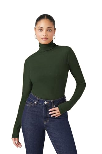 Image of Emmalise Womens Turtleneck Top Long Sleeves Fitted Ribbed Top