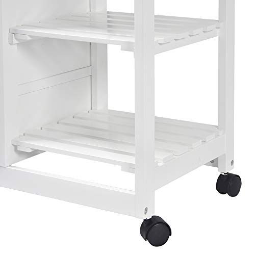Image of NSdirect Kitchen Island Cart,Industrial Kitchen Bar&Serving Cart Rolling on Wheels Utility Storage Trolley with 3-Tier Wine Rack Shelves&Three Storage Drawers,Soild Rubber Wood Top,White