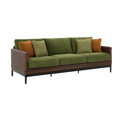 Signature Design by Ashley Horizon Hall Casual Outdoor Sofa with Cushions, Rust-Resistant Aluminum Frame, Handwoven Resin Wicker 3-Seat Patio Couch for Deck or Sunroom, Green & Dark Brown, 88" W - image 1