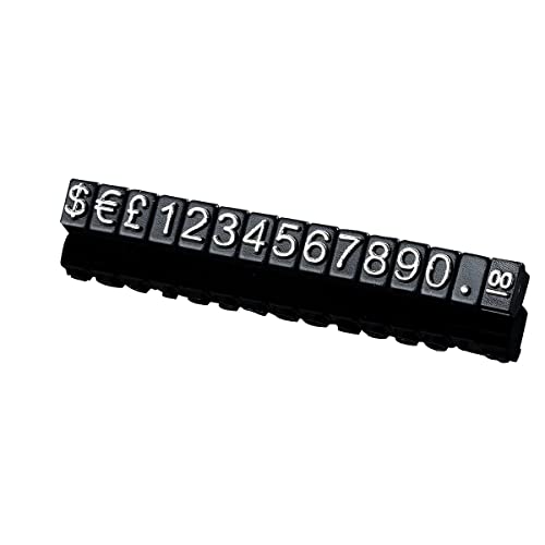 Boxonly 10PCS Digital Price Tag £ € $ Metal Price Label Tag Pricemarker Labels Arabic Number Price Display Board 3x5mm Black Base White Word