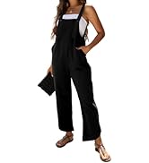 Omoone Women Sleeveless Cotton Straps Baggy Jumpsuit Overalls Casual Summer Bib Rompers Pockets