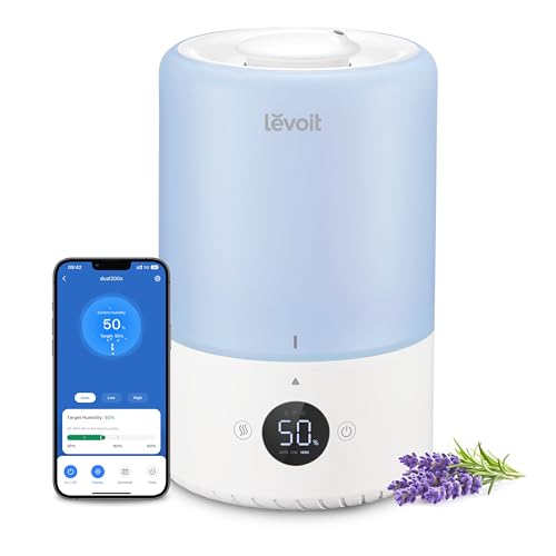 LEVOIT Dual 200S Smart Humidifiers for Bedroom, Top Fill, Customize Humidity for Home, Baby Nursery & Plants with Humidistat, Essential Oil Diffuser, Schedule,...