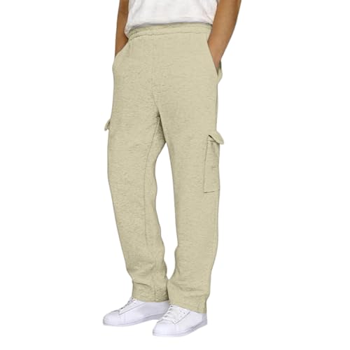 Men's Cargo Sweatpants Casual Loose Wide Leg Open Bottoms Trousers Elastic Waist Jogger Trackpant with Pockets Hiking Outfits