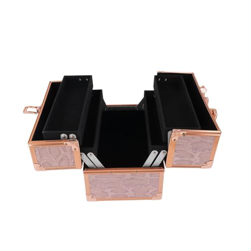 Image of Vanity Box for Women Makeup Organizer Box Clip-and-Go Makeup Bag with Elegant Closure Professional Travel Makeup Case Portable Artist Cosmetic Brush Organizer Storage Bag |(Rose Gold)
