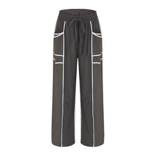 Image of Barrel Pants Women Casual Cargo Wide Leg Baggy Sweatpants Drawstring High Waisted Lounge Palazzo Pants with Pockets